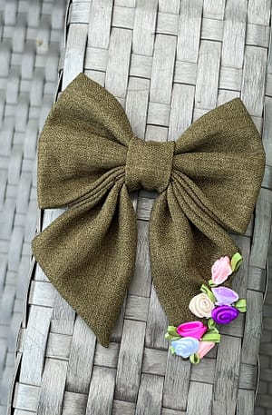Floral Embellished Sailor Bow - Olive Green