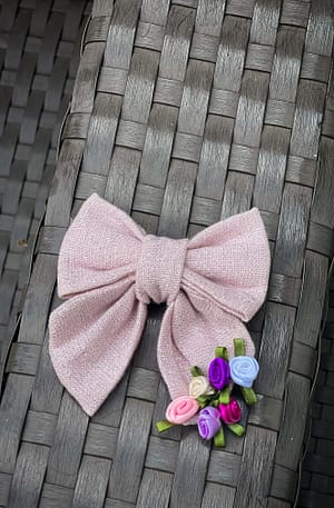 Floral Embellished Sailor Bow - Pale Pink Sparkle