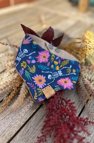 Blue Skeletons and Flowers Bandana  - H&G Autumn & Halloween Collection