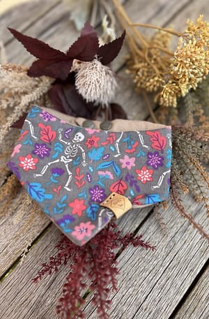 Grey Skeletons and Flowers Bandana  - H&G Autumn & Halloween Collection