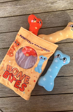 Bone Bakes plush hide and seek toy with squeakers and crinkle sound