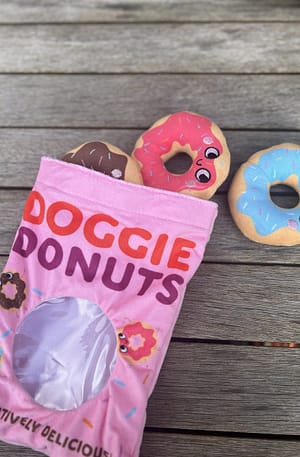 Doggie Donuts plush hide and seek toy with squeakers and crinkle sound