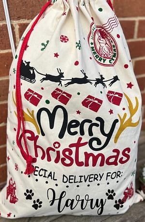 Merry Christmas Personalised Santa sack with your dogs name