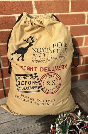 North Pole Reindeer Express - Personalised Santa Sack with your dogs name