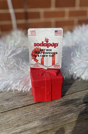 SodaPup present Gift Box Durable Rubber Chew Toy and Treat Dispenser - Red