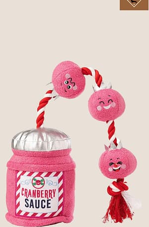 Christmas cranberry sauce plush dog toy with squeaker and rope