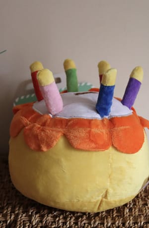 Large Birthday Cake with Candles - Plush Dog Toy with Squeaker
