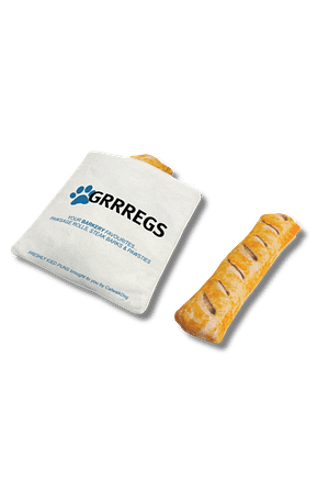 Grrregs Sausage Roll - Plush Dog toy with Squeaker and crinkle sound