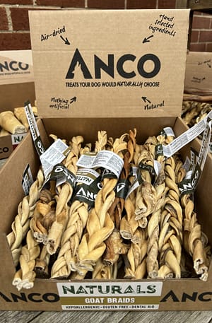 Anco Goat Braids available in 2 sizes - great as as dental hygiene chew for dogs