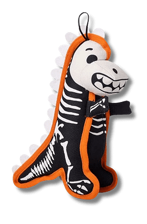 Tough Halloween Skeleton Dinosaur Dog Toy - House of Paws Dog Toy with Squeaker and Rope