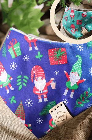 Gnome Sweet Gnome – in Green and Navy- Christmas Dog Bandana
