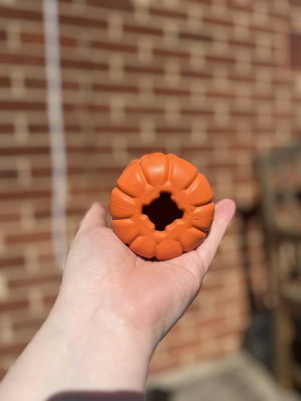 Pumpkin Durable Rubber Treat Dispenser & Enrichment Toy - Soda Pup Jack O’Lantern - Image 2